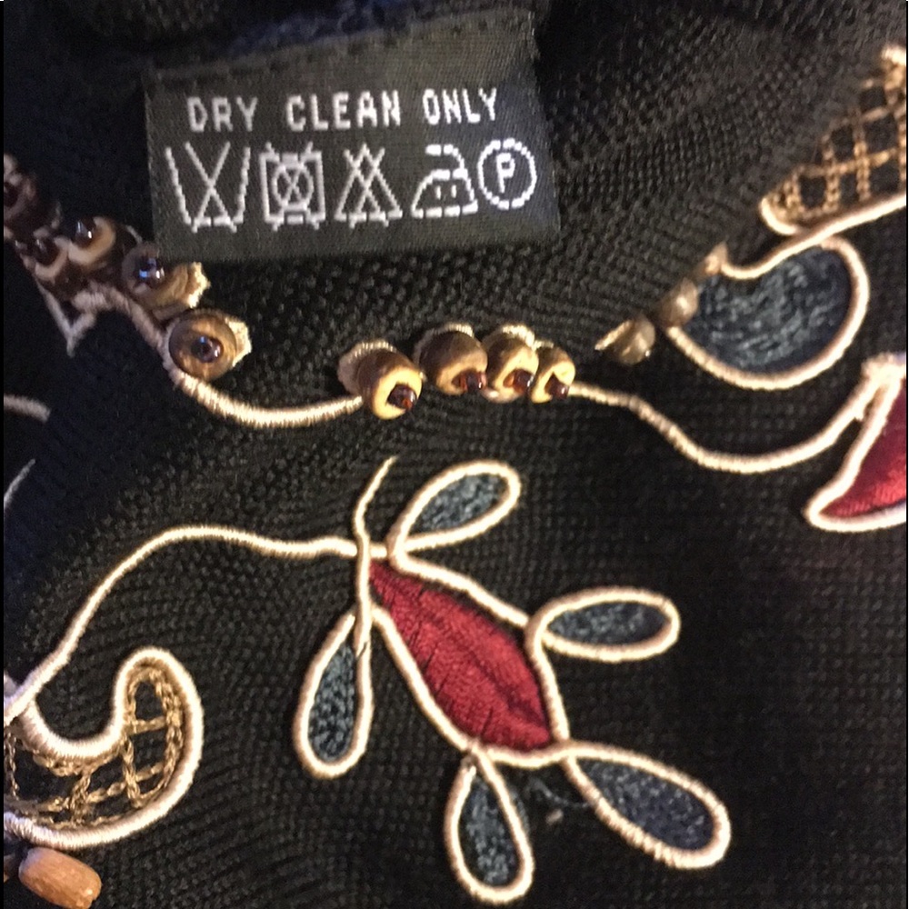 M Long Black Dress Cap-Sleeve,Intricate Beading and Appliqué by Carole Little - Picture 11 of 14